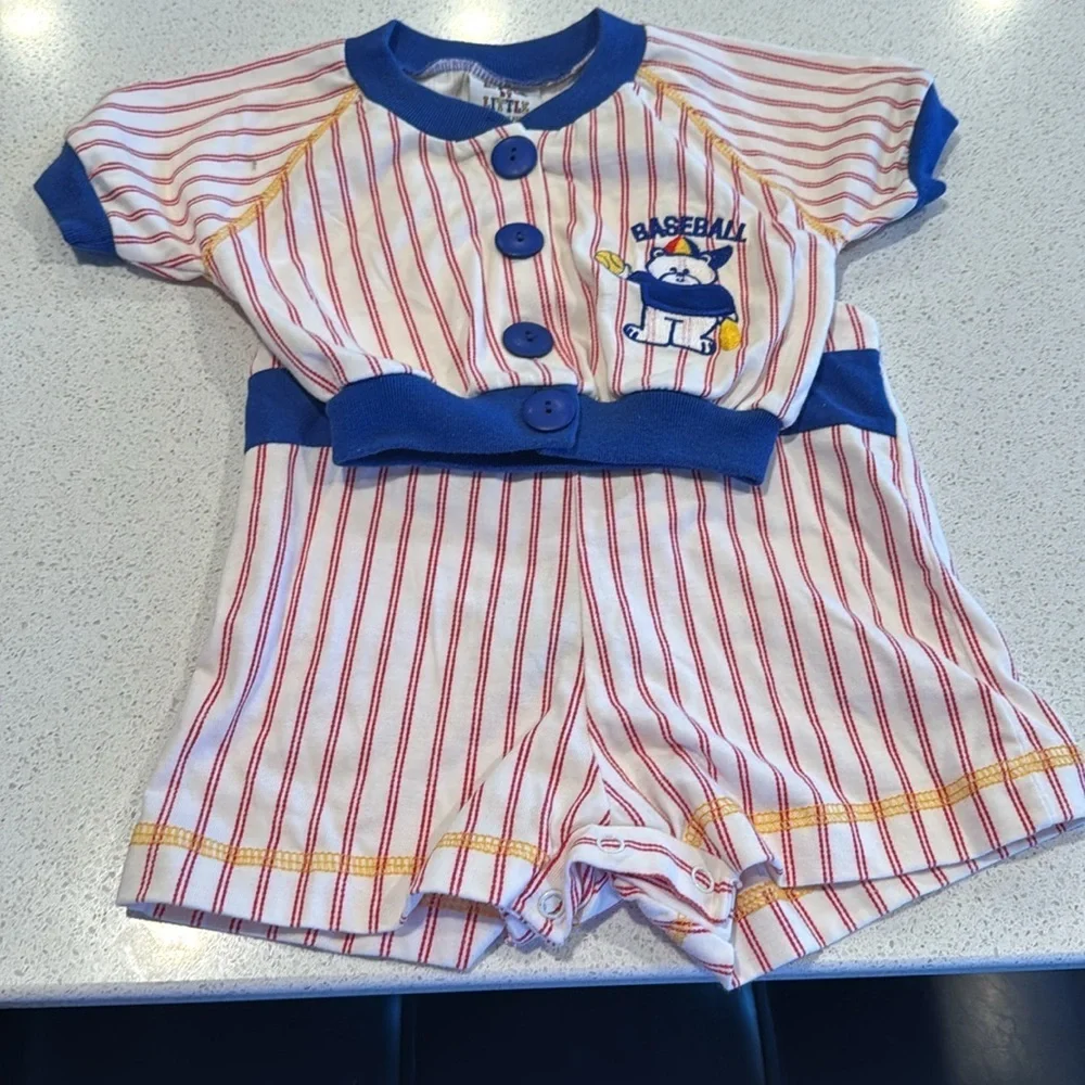 Vintage - Little by little baby 0-6 months baseball outfit - overalls and jacket